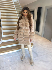 Alice Long Faux Fur Belted Padded Coat - Camel