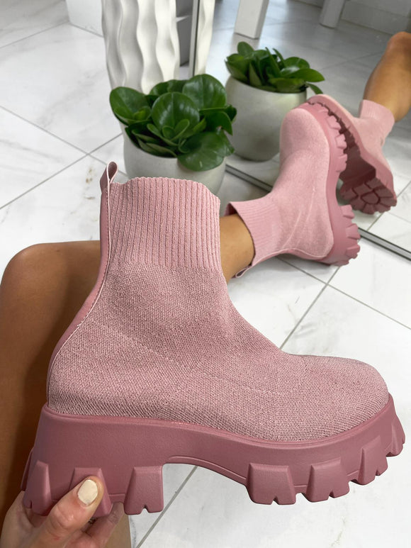 Polly Sock Ankle Boots - Pink