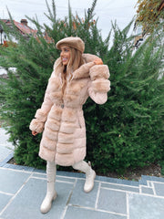Alice Long Faux Fur Belted Padded Coat - Camel