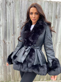 Freya Belted Fur Coat - Black