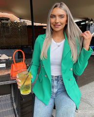 Thea Fitted Gold Button Blazer - Parrot Green
